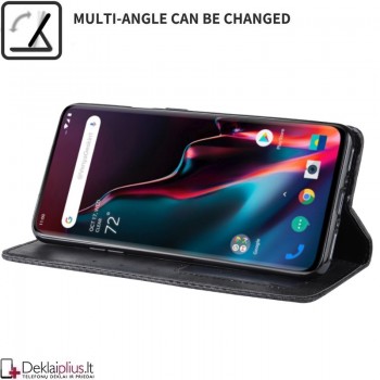Dirbtinės odos atverčiamas dėklas su skyreliais - juodas (Oneplus 7 Pro)